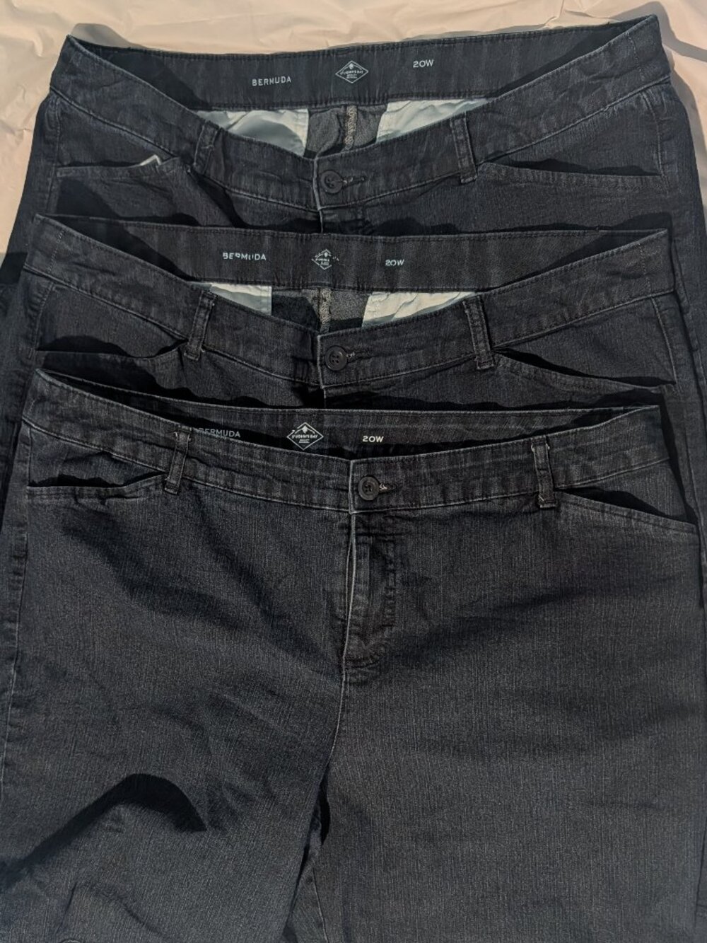 3 pairs St. John's Bay dark wash bermuda denim shorts, Women's 20W